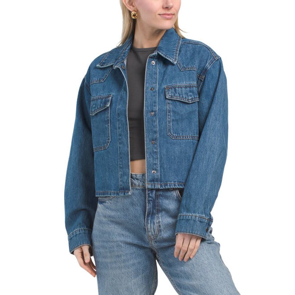 NWT KUT from the Kloth Women's Billie Western Collared Denim Cropped Jacket - Picture 5 of 8